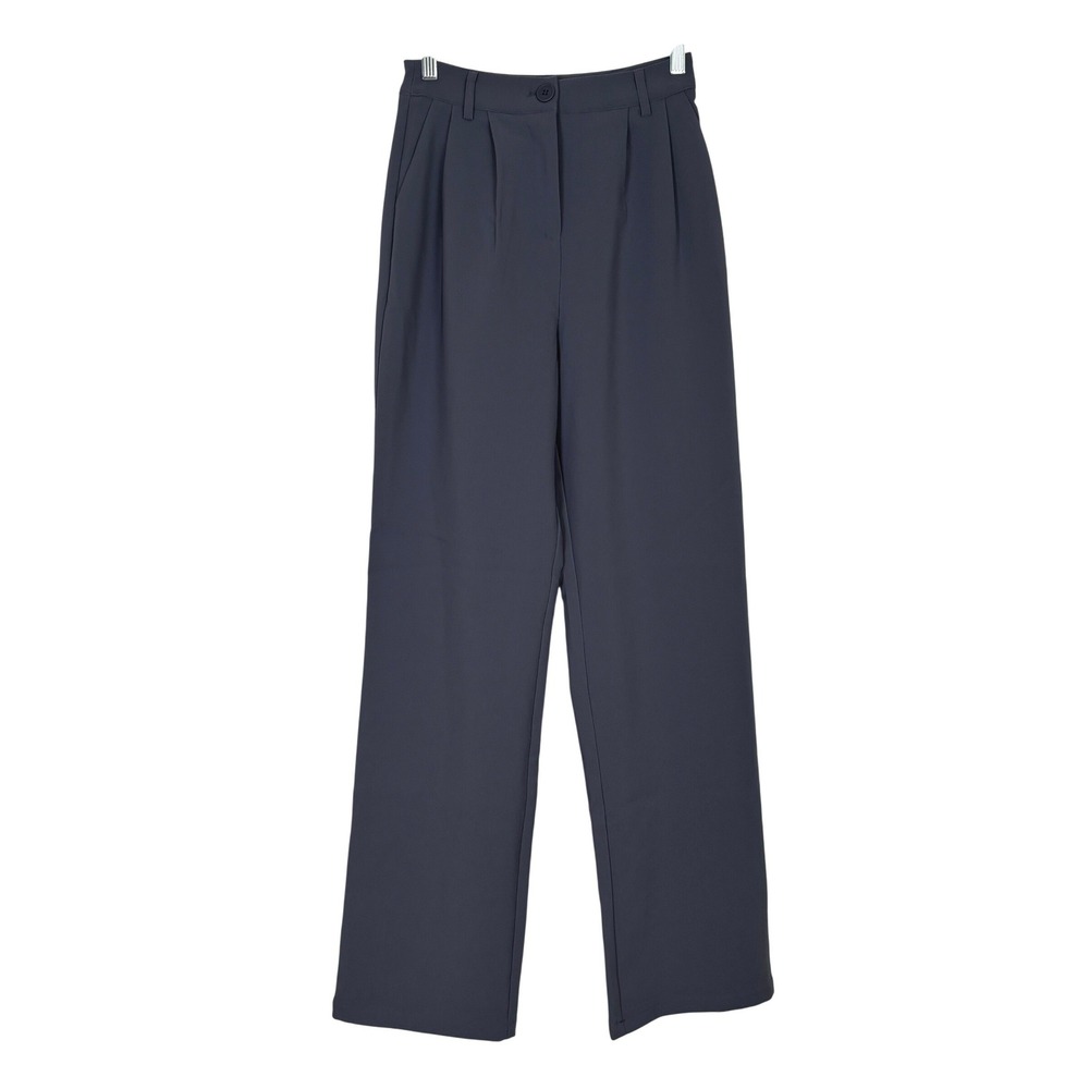 Fashion Nova The Perfect Trouser XS Charcoal Grey Pleated Wide Leg Academia